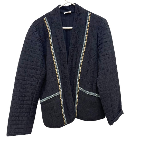 J Jill Quilted Open Front Blazer Jacket Black Long Sleeves Granny Womens XL - Picture 1 of 6